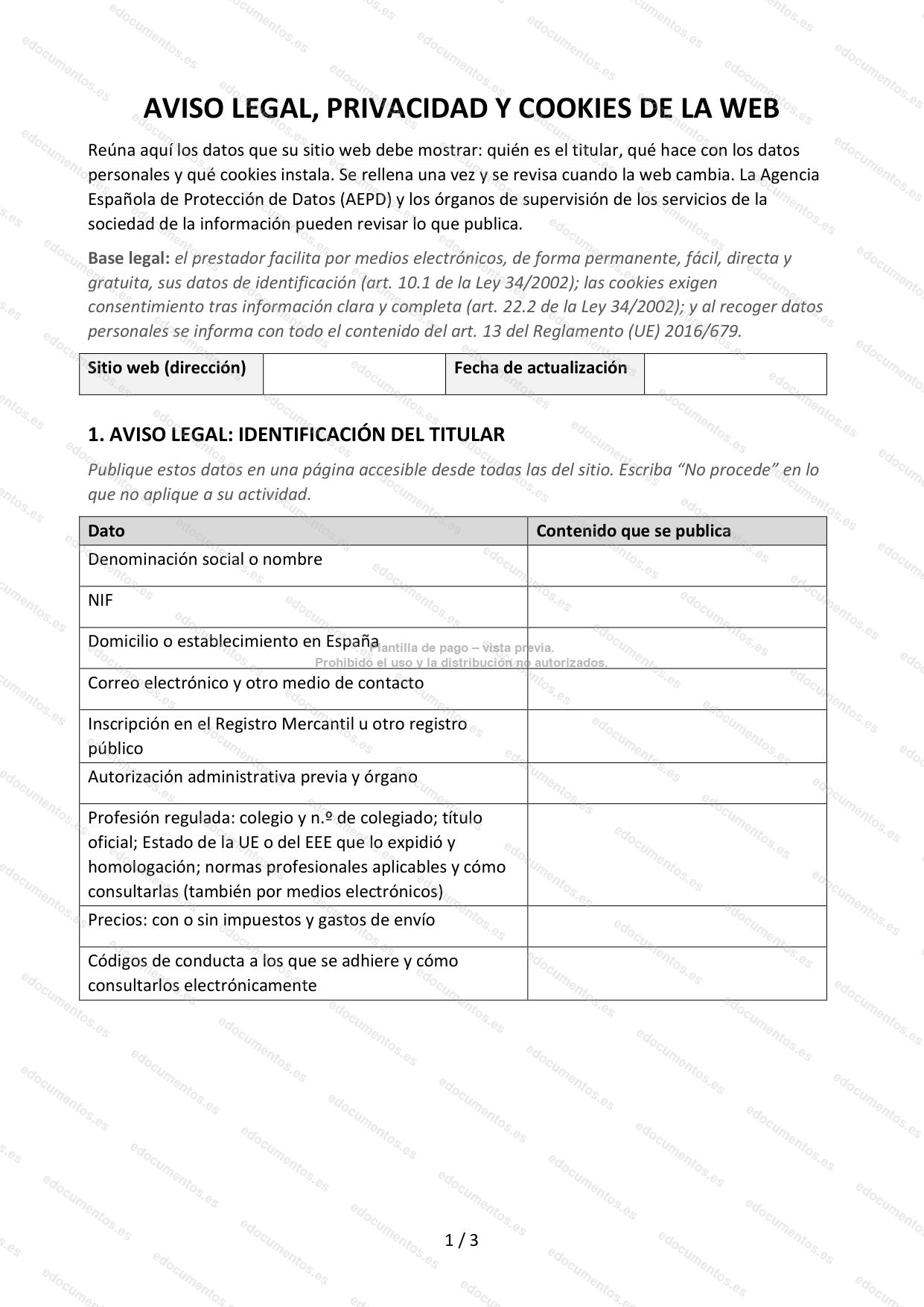 Política de privacidad, aviso legal y cookies de la web — Plantilla Word y PDF