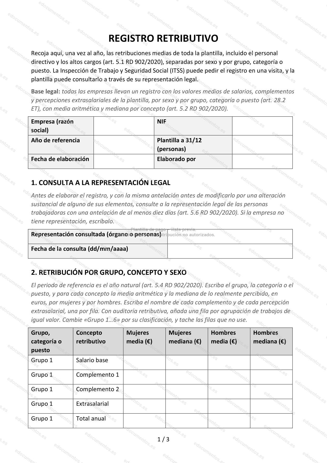 Registro retributivo (salarios por sexo) — Plantilla Word y PDF