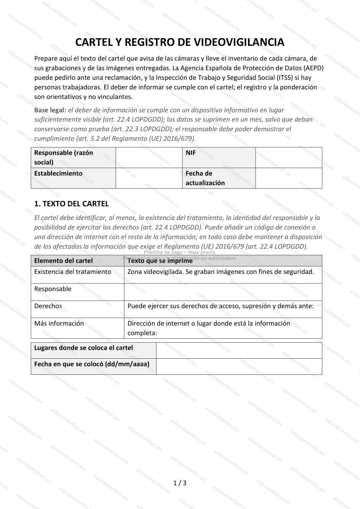 Videovigilancia: cartel informativo, registro de cámaras y ponderación — Plantilla Word y PDF